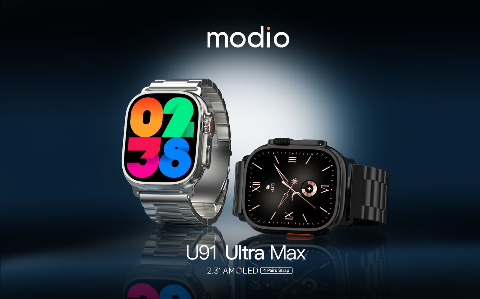 Buy Modio U 91 Ultra Max smart watch 2.3inch AMOLED HD Display with  wireless charger and 4 pairs strap for mens @ OMR 11.000