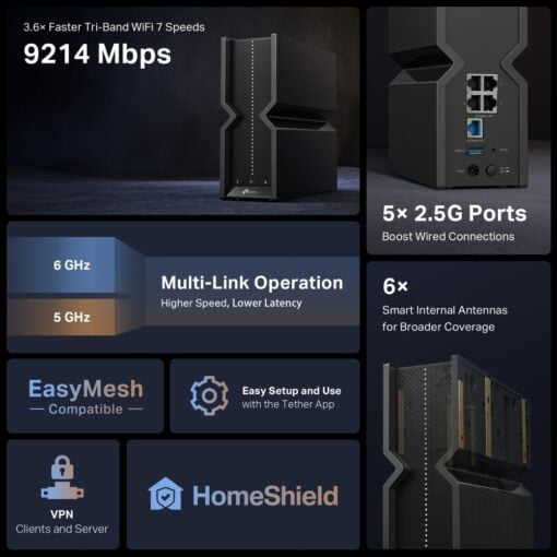 TP-Link Archer BE550 BE9300 Tri-Band Wi-Fi 7 Router - Image 5