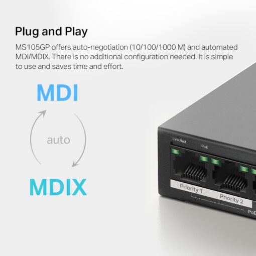 Mercusys MS 105GP 5-Port Gigabit Desktop Switch with 4-Port PoE+ - Image 3