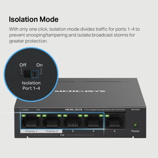 Mercusys MS 105GP 5-Port Gigabit Desktop Switch with 4-Port PoE+ - Image 4